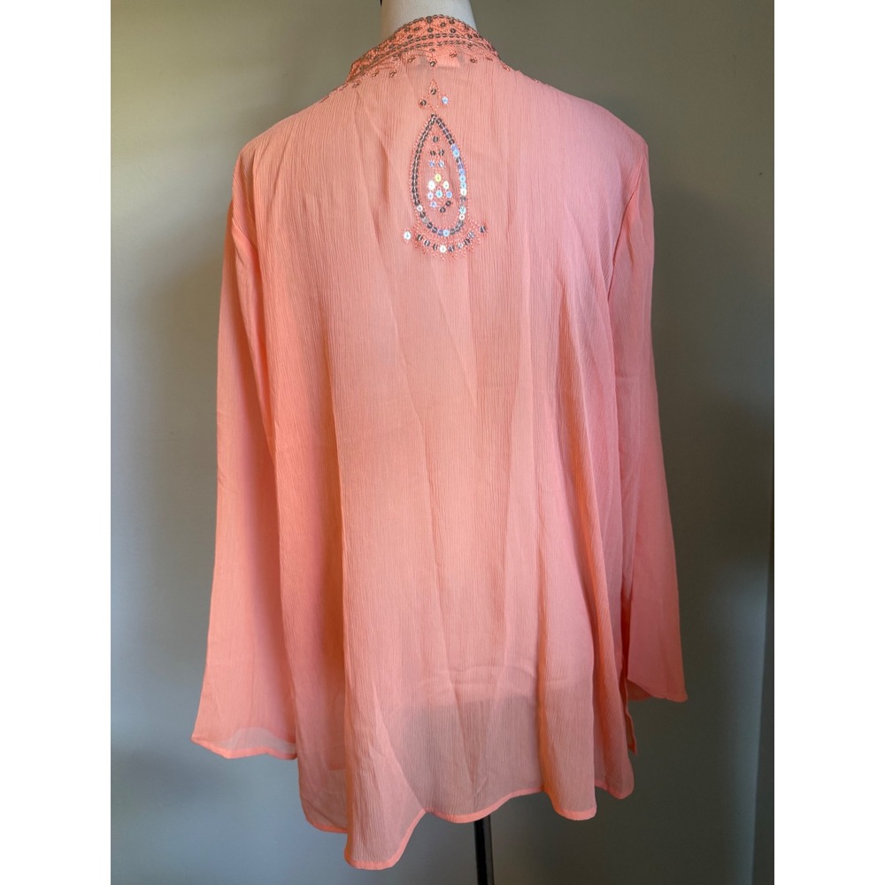 Cervelle Coral Sequin Embroidered Tunic Top Large Boho beach resort whimsi sheer - Picture 4 of 6